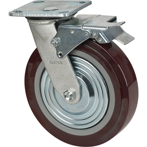 Caster, Swivel with Brake, 8" (203.2 mm), Polyurethane, 1000 lbs. (453.6 kg.) R.M.G. Prévention