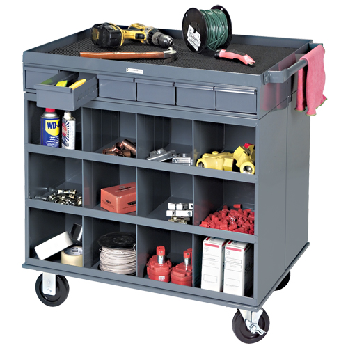 Heavy-Duty Two-Sided Mobile Work Station, 1200 lbs. Capacity, Steel, 34" x W, 34" x H, 24" D, All-Welded, 6 Drawers R.M.G. Prévention
