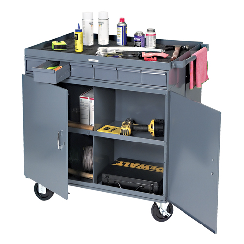 Heavy-Duty Two-Sided Mobile Work Station, 1200 lbs. Capacity, Steel, 34" x W, 34" x H, 24" D, All-Welded, 6 Drawers R.M.G. Prévention