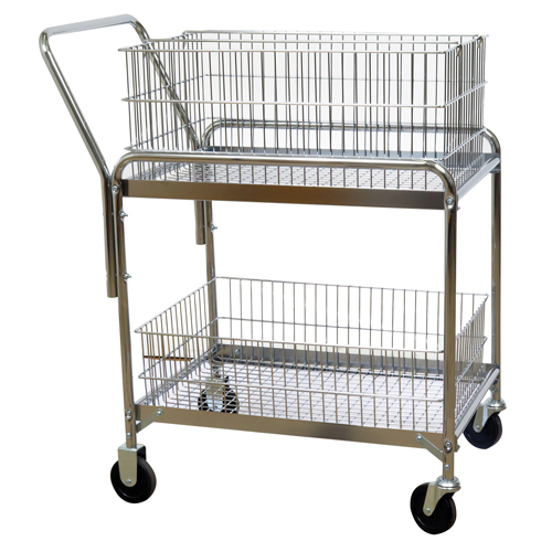 Wire Mesh Office Mail Cart, 200 lbs. Capacity, Chrome, 20" D x 33" L x 37-1/2" H, Chrome Plated R.M.G. Prévention
