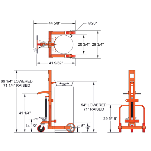 Hydraulic Large Liquid Gas Cylinder Cart HLCC, Polyurethane Wheels, 20" W x 20" D Base, 1000 lbs. R.M.G. Prévention