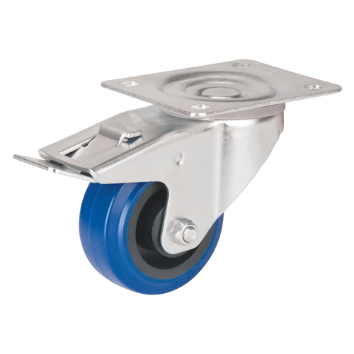 Blue Caster, Swivel with Brake, 3" (76 mm), Rubber, 285 lbs. (129 kg.) R.M.G. Prévention