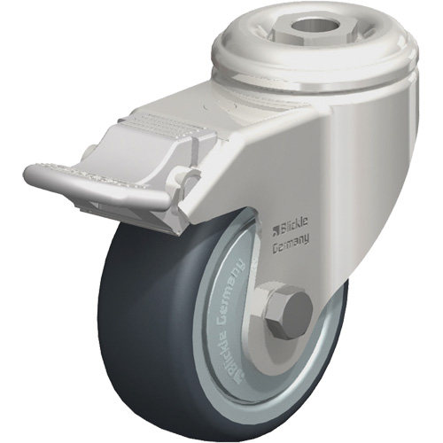 Roulette en &eacute;lastom&egrave;re thermoplastique acier inoxydable, Pivotant avec frein, Diam&egrave;tre 3-1/8" (79,5 mm), Capacit&eacute; 220 lb (100 kg) R.M.G. Prévention
