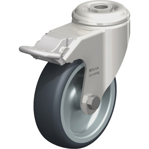Roulette en &eacute;lastom&egrave;re thermoplastique acier inoxydable, Pivotant avec frein, Diam&egrave;tre 4" (102 mm), Capacit&eacute; 240 lb (108 kg) R.M.G. Prévention