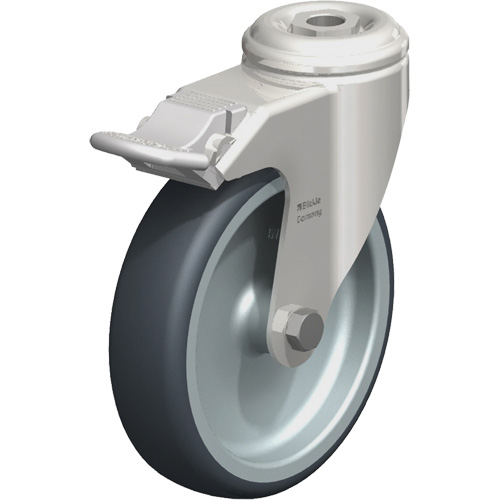 Roulette en &eacute;lastom&egrave;re thermoplastique acier inoxydable, Pivotant avec frein, Diam&egrave;tre 5" (127 mm), Capacit&eacute; 265 lb (120 kg) R.M.G. Prévention