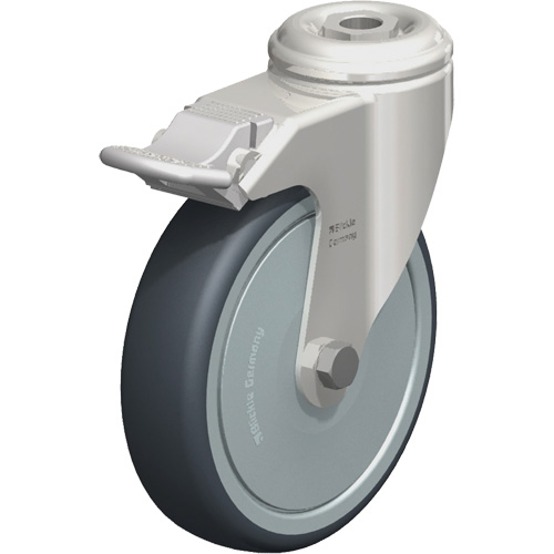 Stainless Steel Thermoplastic Elastomer Caster, Swivel with Brake, 5" (127 mm) Dia., 265 lbs. (120 kg.) Capacity R.M.G. Prévention