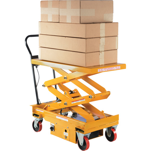 DC Powered Hydraulic Scissor Lift Elevating Cart, Steel, 39-3/4" L x 20-1/2" W, 1000 lbs. Capacity R.M.G. Prévention