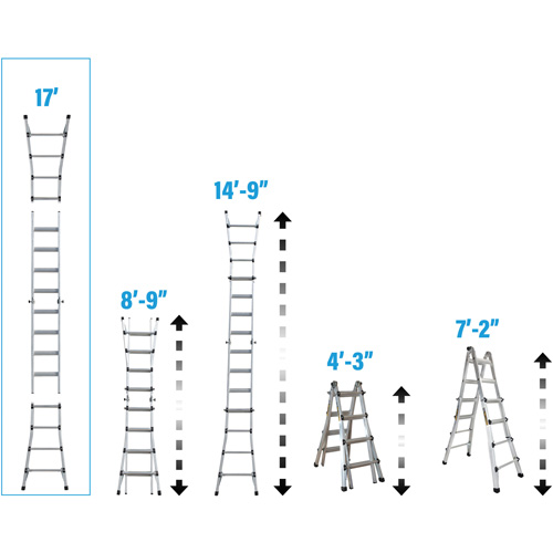 Telescoping Multi-Position Ladder, Aluminum, 300 lbs., CSA Grade 1A R.M.G. Prévention