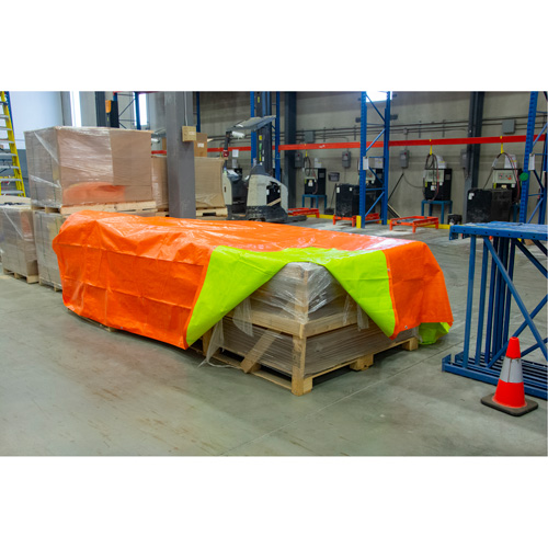 B&acirc;che tiss&eacute;e robuste haute visibilit&eacute;, Poly&eacute;thyl&egrave;ne, Vert/Orange, 16' x 20' x 12 mils R.M.G. Prévention