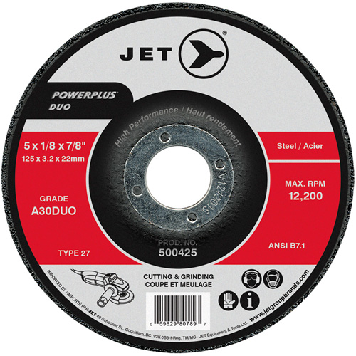POWERPLUS DUO Cutting/Grinding Wheel, 5" x 1/8", 7/8" Arbor, Type 27, A30DUO Grit R.M.G. Prévention