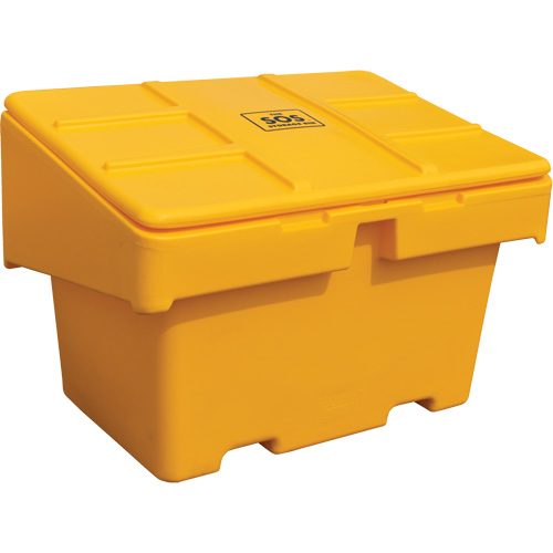Contenants pour sel & sable SOS, Avec Moraillon, 48" x 33" x 34", 18,5 pi³, Jaune R.M.G. Prévention