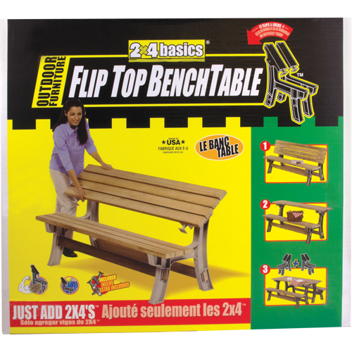 Basics&reg; Flip Top Park Bench / Table, Plastic, 96" L x 26" W x 34" H, Sand R.M.G. Prévention