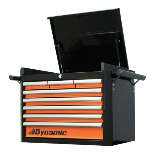 Top Tool Chest, 28" W, 8 Drawers, Black/Orange R.M.G. Prévention