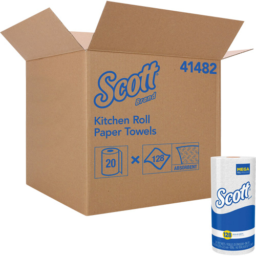 Rouleau de chiffons de cuisine Scott, 1 Pli, 128 Feuilles/rouleau, 11" la, 8,78" lo R.M.G. Prévention