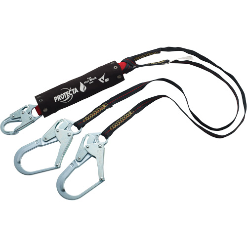 PRO Shock-Absorbing Lanyard, 6', Rebar Hook Center, Snap Hook Leg Ends, Kevlar&reg; R.M.G. Prévention