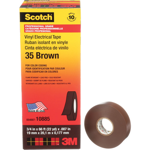 Ruban isolant en vinyle pour codification par couleur Scotch, 19 mm (3/4") la x 20 m (66') lo, 7 mils, Brun R.M.G. Prévention