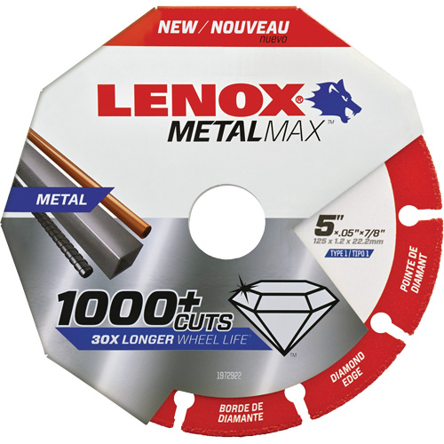 MetalMax Cut-Off Wheel, 5" x 0.05", 7/8" Arbor, Type 1, Diamond, 12200 RPM R.M.G. Prévention