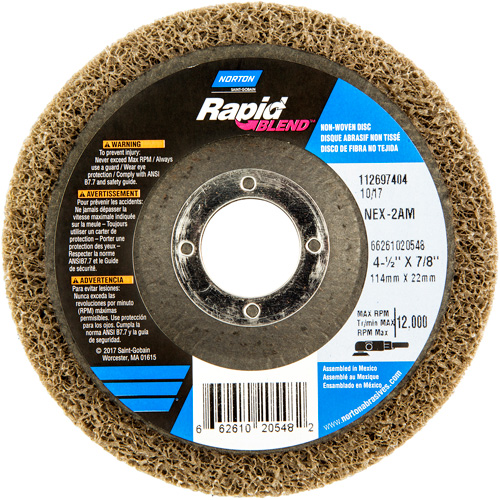 4-1/2X7/8 RAPID FINISH WHEEL NEX-2AM MED, 4-1/2" Dia., Medium Grit, Aluminum Oxide R.M.G. Prévention