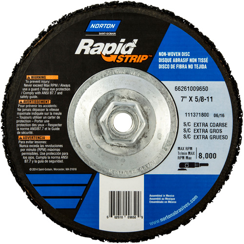 Disques &agrave; moyeu d&eacute;port&eacute; non tiss&eacute;s pour d&eacute;capage rapide Bear-Tex, 7" dia., Grain Extra grossier, Carbure de silicium R.M.G. Prévention