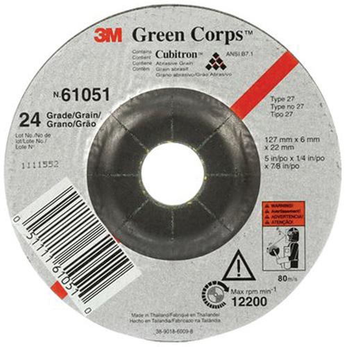Green Corps Flexible Grinding Wheel, 5" x 1/4", 7/8" Arbor, Ceramic, Type 1 R.M.G. Prévention