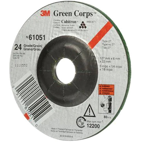 Green Corps Flexible Grinding Wheel, 5" x 1/4", 7/8" Arbor, Ceramic, Type 1 R.M.G. Prévention
