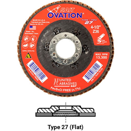 OVATION MEULE LAMELLE5X5/8 11 GRAIN36, 5" x 5/8"-11, Type 27, Grain 36, Zirconium R.M.G. Prévention