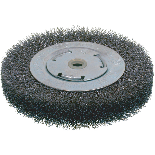 Economy Crimped Wire Wheel Brushes - Wide Face, 6" Dia., 0.014 Fill, 2" Arbor R.M.G. Prévention