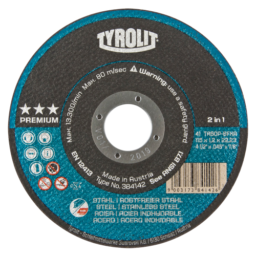 Meule &agrave; tronçonner 2-en-1 de premi&egrave;re qualit&eacute; Thincut, 4-1/2" x 0,045", Arbre de 7/8", Type 1, Oxyde d'aluminium, 13 300 Tr/min R.M.G. Prévention