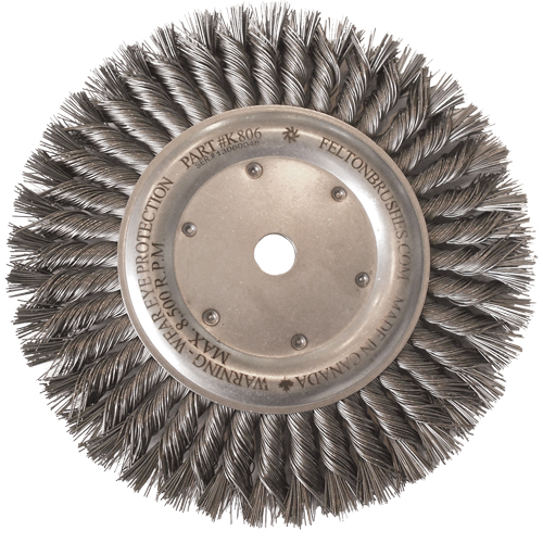 Wire Wheel Brushes, 8" Dia., 0.014" Fill, 5/8"-11 Arbor, Steel R.M.G. Prévention