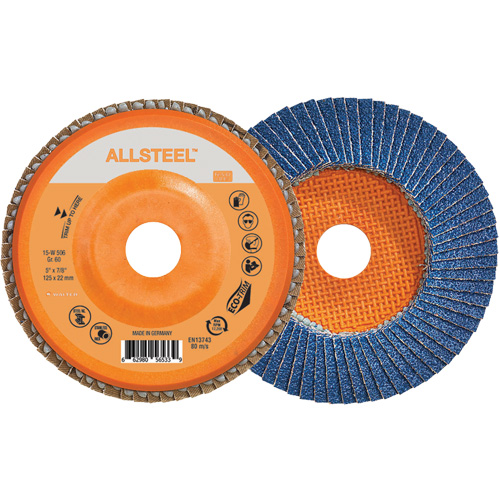 AllSteel Flap Disc, 5" x 7/8", Type 27, 60 Grit, Zirconia Alumina R.M.G. Prévention