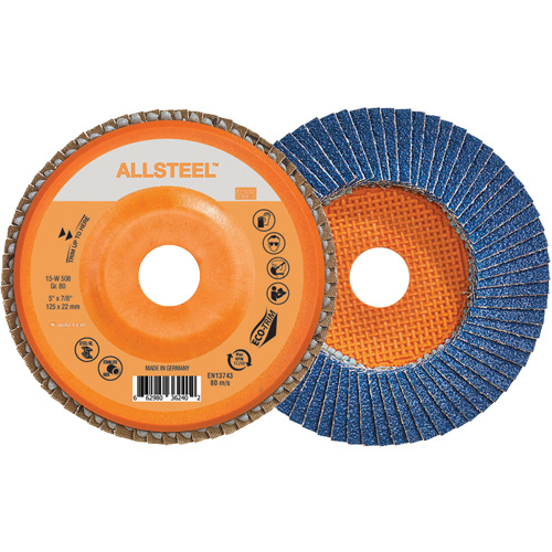 AllSteel Flap Disc, 5" x 7/8", Type 27, 80 Grit, Zirconia Alumina R.M.G. Prévention
