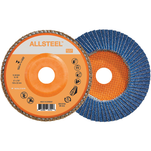 AllSteel Flap Disc, 6" x 7/8", Type 27, 40 Grit, Zirconia Alumina R.M.G. Prévention