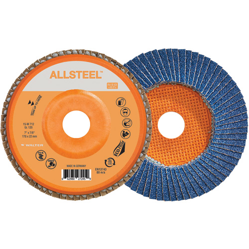 AllSteel Flap Disc, 7" x 7/8", Type 27, 120 Grit, Zirconia Alumina R.M.G. Prévention