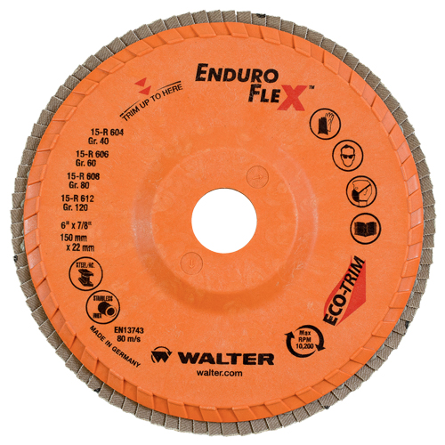 Disques &agrave; lamelles Enduro-Flex, 6" x 7/8", Type 27, Grain 40, Zirconium R.M.G. Prévention