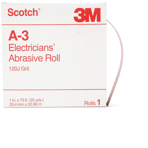 Rouleau abrasif pour &eacute;lectricien A-3 Scotch, Oxyde d'aluminium, 1" la x 75' lo, Grain 120 R.M.G. Prévention