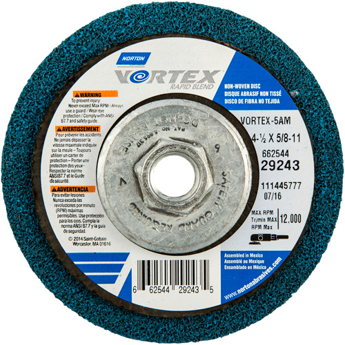 Vortex Rapid Blend Non-Woven Depressed Center Abrasive Disc, 4-1/2" Dia., 100-120 Grit, Aluminum Oxide R.M.G. Prévention