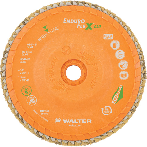 Disque &agrave; lamelles vissable Enduro-Flex Alu, 4-1/2" x 5/8"-11, Type 27, Grain 40, Alumine de zirconium R.M.G. Prévention