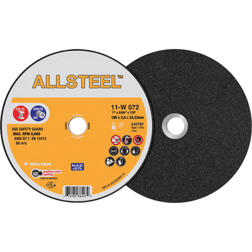 AllSteel Cut-Off Wheel, 7" x 5/64", 7/8" Arbor, Type 1, Aluminum Oxide, 8500 RPM R.M.G. Prévention