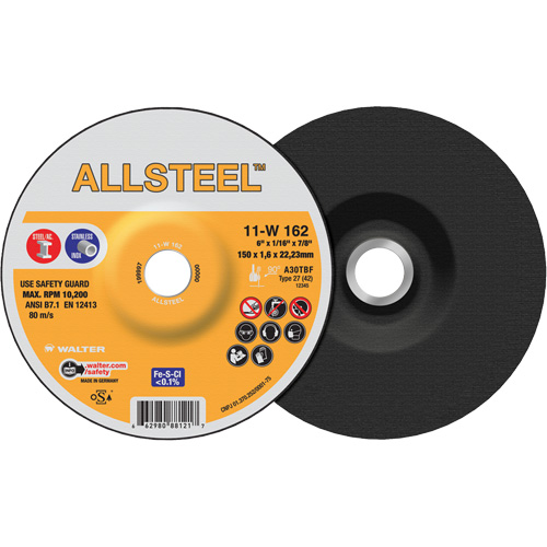 AllSteel Cut-Off Wheel, 6" x 1/16", 7/8" Arbor, Type 27, Aluminum Oxide, 10200 RPM R.M.G. Prévention
