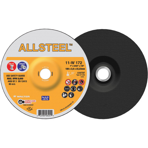 AllSteel Cut-Off Wheel, 7" x 5/64", 7/8" Arbor, Type 27, Aluminum Oxide, 8500 RPM R.M.G. Prévention