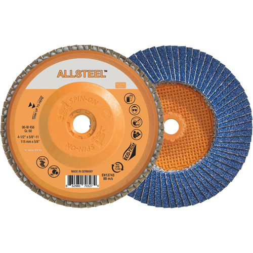 AllSteel Flap Disc, 4-1/2" x 5/8"-11, Type 27, 60 Grit, Zirconia Alumina R.M.G. Prévention