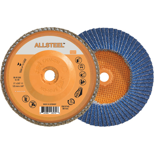 AllSteel Flap Disc, 5" x 5/8"-11, Type 27, 80 Grit, Zirconia Alumina R.M.G. Prévention