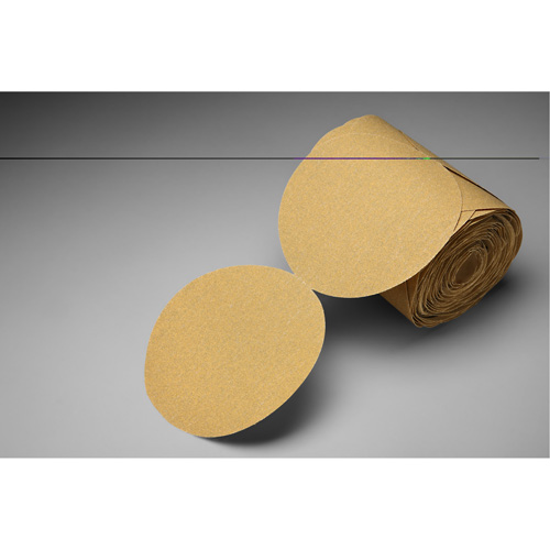 Disque abrasif dor&eacute; en rouleau de papier Stikit, 6" dia., Grain P150, Oxyde d'aluminium R.M.G. Prévention