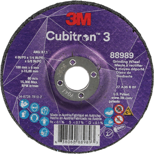 Cubitron 3 Depressed Centre Grinding Wheel, 4" x 1/4", 5/8" Arbor, Ceramic, Type T27 R.M.G. Prévention