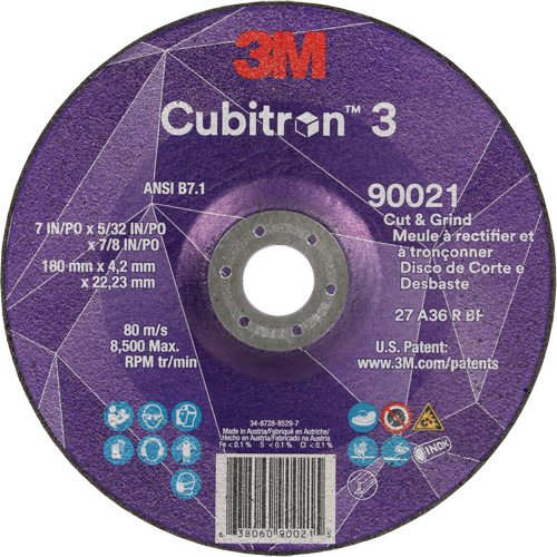 Cubitron 3 Cut & Grind Wheel, 7" x 5/32", 7/8" Arbor, Type T27, 36+ Grit, Ceramic R.M.G. Prévention