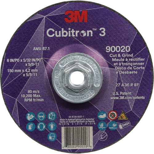 Cubitron 3 Cut & Grind Wheel, 6" x 5/32", 5/8"-11 Arbor, Type T27, 36+ Grit, Ceramic R.M.G. Prévention