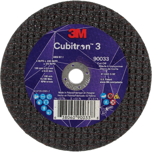Cubitron 3 Cut-Off Wheel, 4" x 0.035", 3/8" Arbor, Type T1, Ceramic, 21000 RPM R.M.G. Prévention