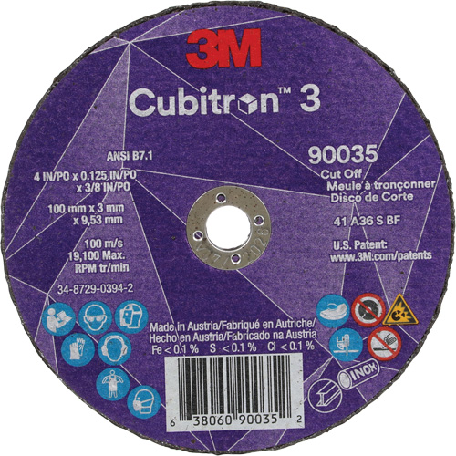Meule &agrave; tronçonner Cubitron 3, 4" x 1/8", Arbre de 3/8", Type T1, C&eacute;ramique, 21000 Tr/min R.M.G. Prévention