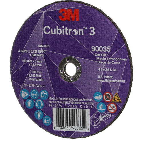 Meule &agrave; tronçonner Cubitron 3, 4" x 1/8", Arbre de 3/8", Type T1, C&eacute;ramique, 21000 Tr/min R.M.G. Prévention