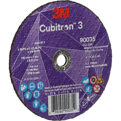 Meule &agrave; tronçonner Cubitron 3, 4" x 1/8", Arbre de 3/8", Type T1, C&eacute;ramique, 21000 Tr/min R.M.G. Prévention